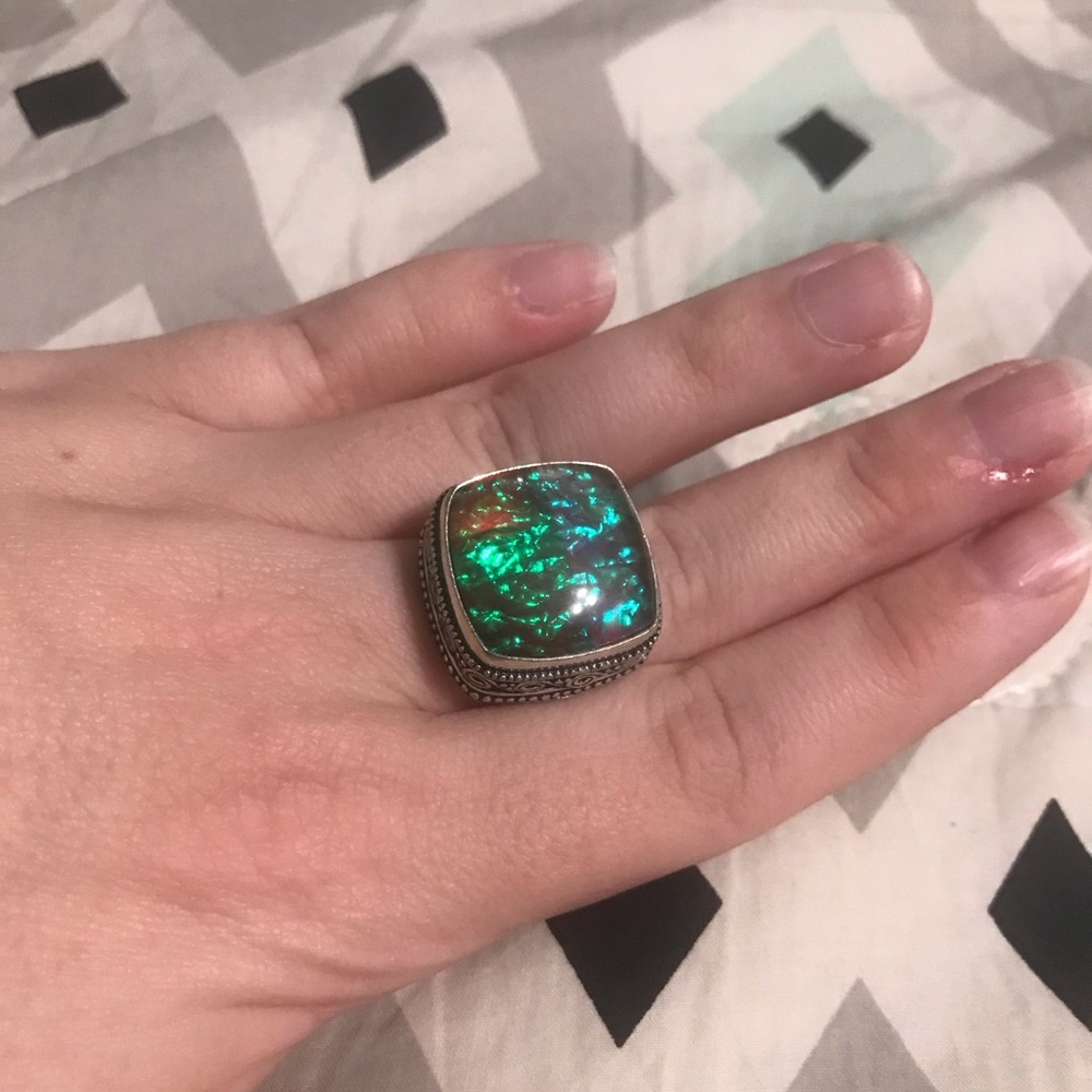 STERLING SILVER colorful glass ring